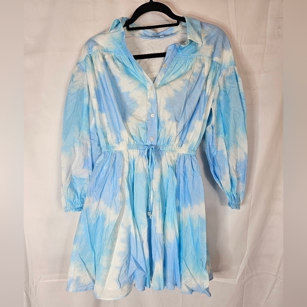 DEREK Lam 10 Crosby tie dye abstract Poplin dress blue & white size 2 NWOT